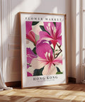 Bauhinia flower print in vibrant pink for modern home decor.