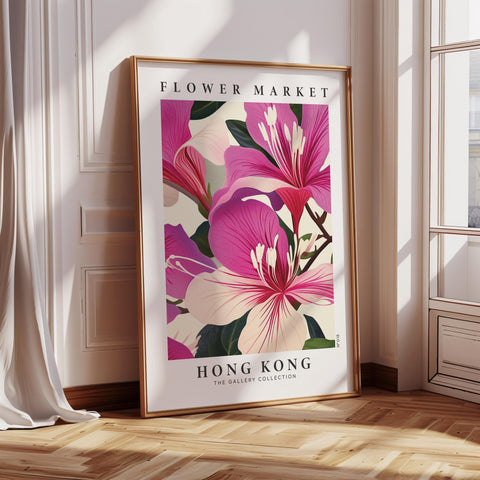 Bauhinia flower print in vibrant pink for modern home decor.