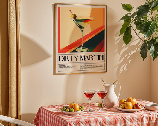 Dirty Martini recipe print for bar cart