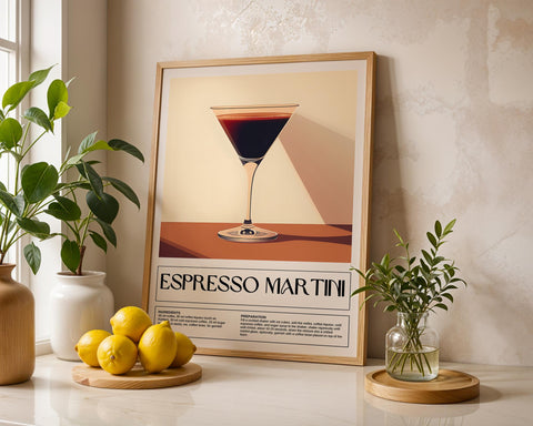 Espresso cocktail recipe wall art for kitchen