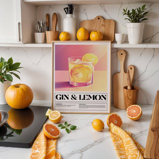 Contemporary bar wall decor showcasing fun gin-based cocktail art