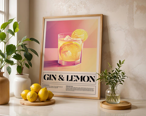 Gin and lemon drink art for summer decor