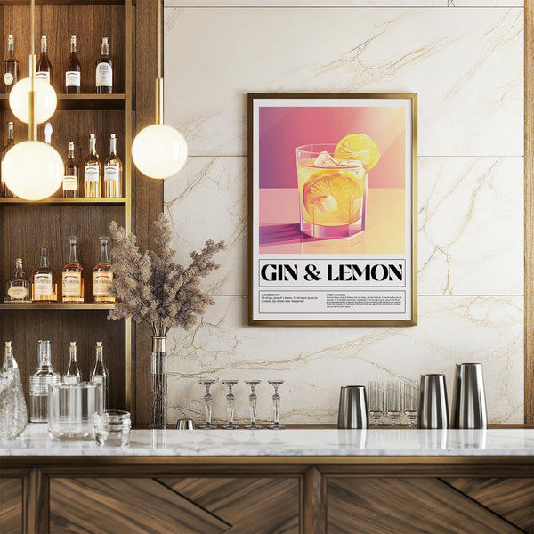 Kitchen-friendly bar wall decor displaying a refreshing cocktail recipe