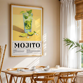 Cocktail recipe art used as vibrant bar decor for home entertaining