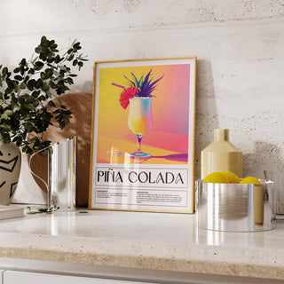 Cocktail drink wall art with rum, coconut cream, and pineapple juice