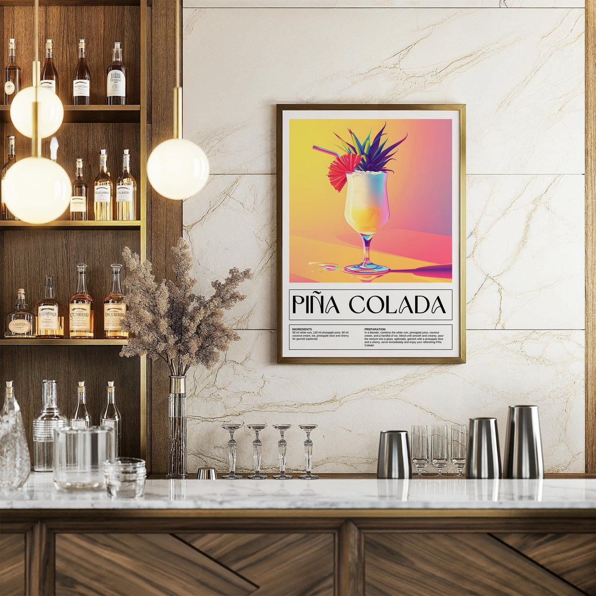 Vibrant Piña Colada poster ideal for summer-themed drink wall art