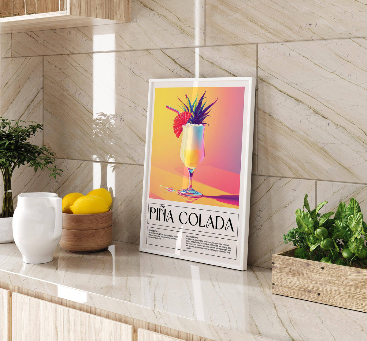 Refreshing summer cocktail art print for tropical drink wall art settings