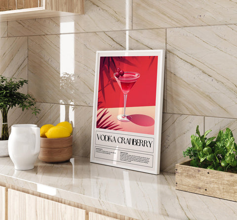 Bright vodka cranberry cocktail drink poster