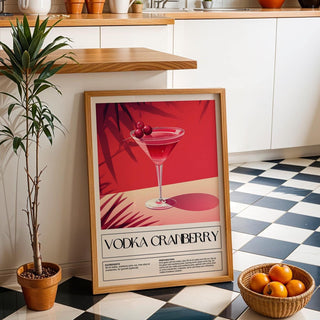 Modern cranberry drink artwork featured in home bar print.