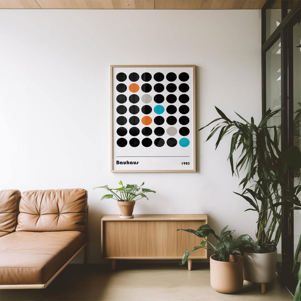 Geometric dot-patterned graphic prints ideal for modern studio spaces