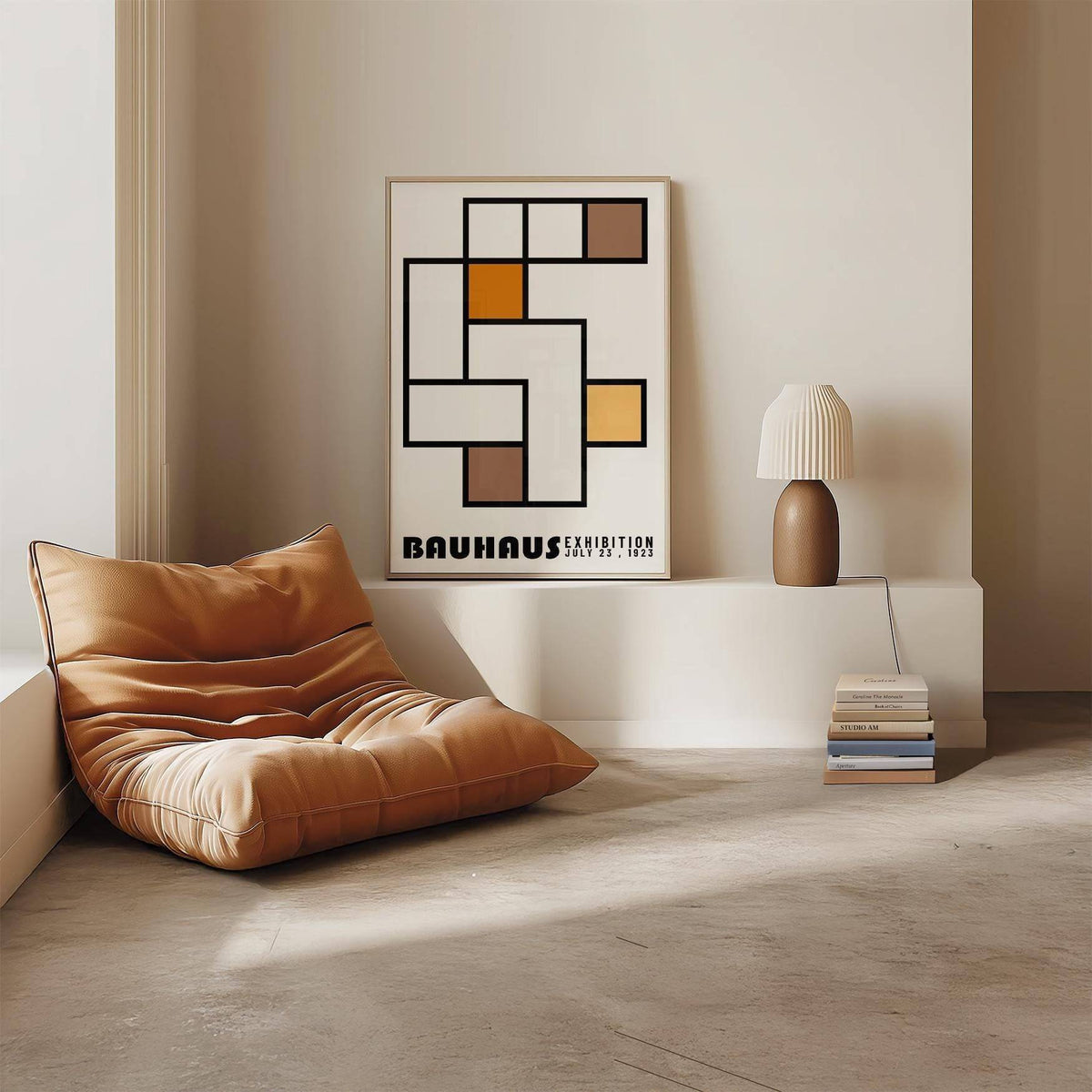 Framed geometric abstract art poster featuring bold color blocks