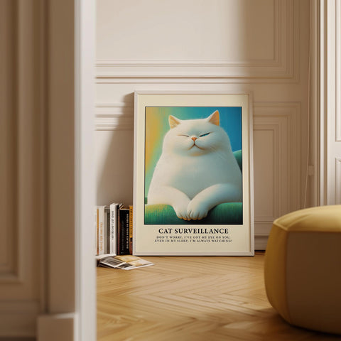 Retro fat cat poster, perfect for quirky home decor.