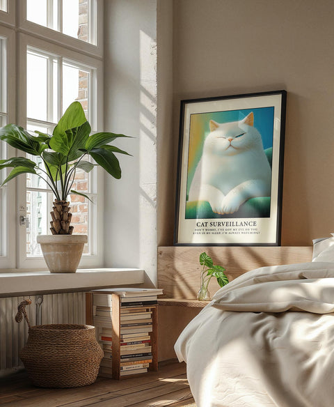 Retro cat wall art, perfect for living room or bedroom.