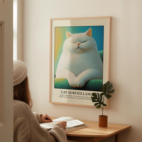 Cat lovers&#39; favourite, retro funny cat wall art print.