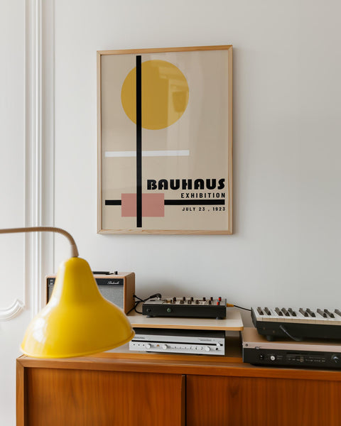 Black lines and yellow circle Bauhaus print.