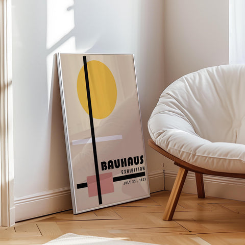 Bauhaus exhibition poster with yellow circle.