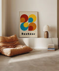 Modern Bauhaus geometric circles poster with red, yellow, and blue colours.