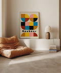 Retro Bauhaus geometric art print with colourful shapes.