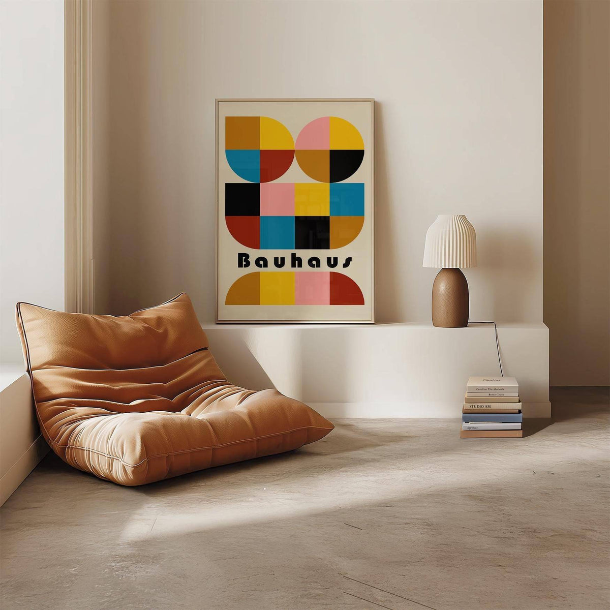 Museum-quality colorful geometric wall art print in a modern home setting