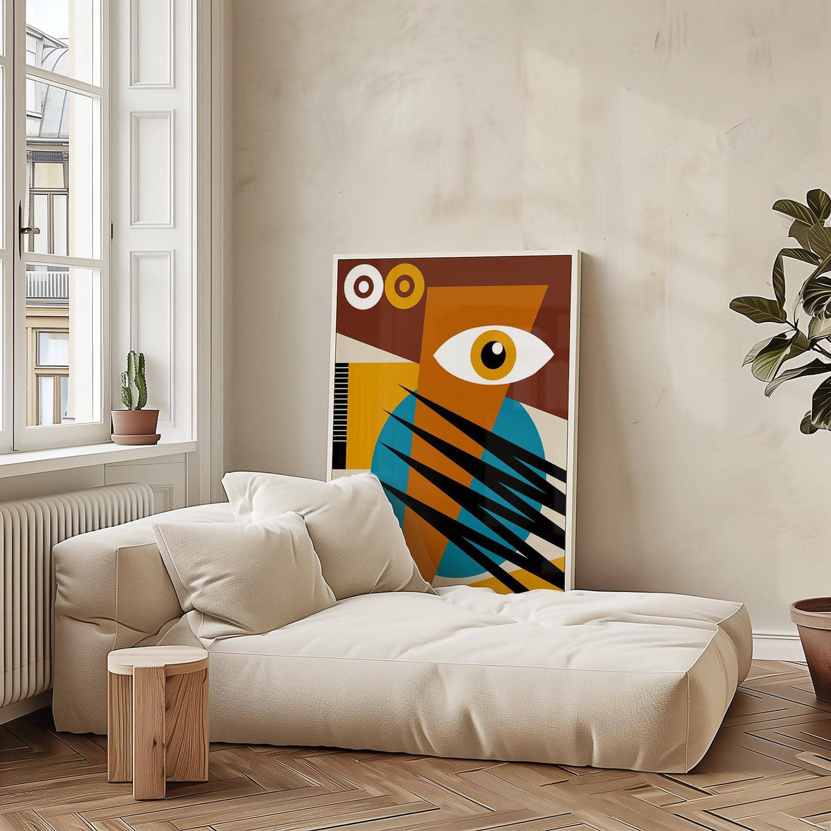 Statement wall decor using bold geometric poster design