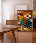 Colourful Bauhaus-inspired geometric wall art for living room.