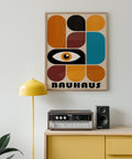 Geometric Bauhaus shapes wall art for office decor.