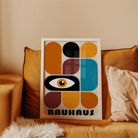 Bold geometric shapes in Bauhaus style art print.