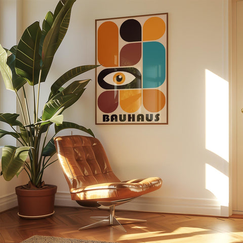 Abstract Bauhaus eye print for modern living room decor.