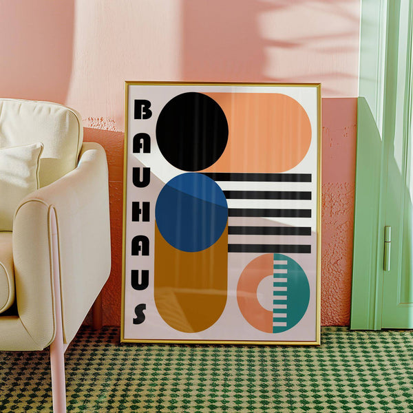 Bauhaus geometric shapes print ideal for modern office spaces