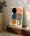 Bauhaus geometric abstract print with blue and orange tones