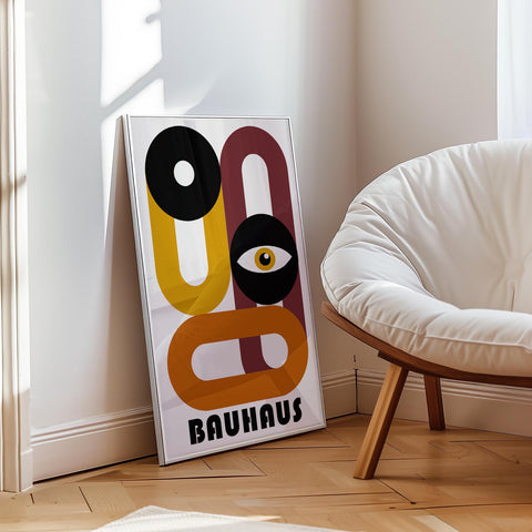 Colourful Bauhaus wall art with geometric shapes