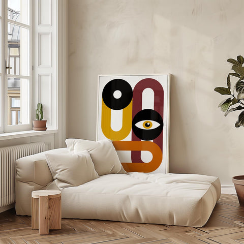 Retro geometric Bauhaus wall poster for living room decor