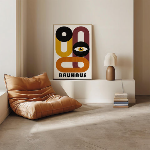 Retro Bauhaus geometric wall art with bold colours