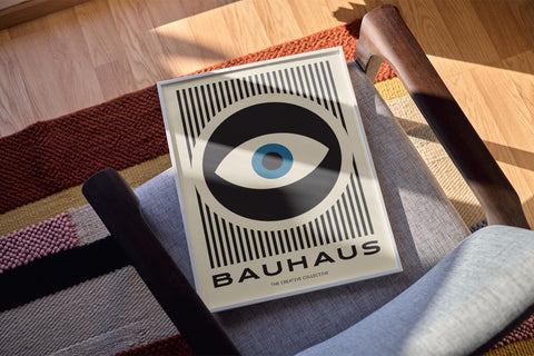 Large Bauhaus-inspired eye art for minimalist home decor.