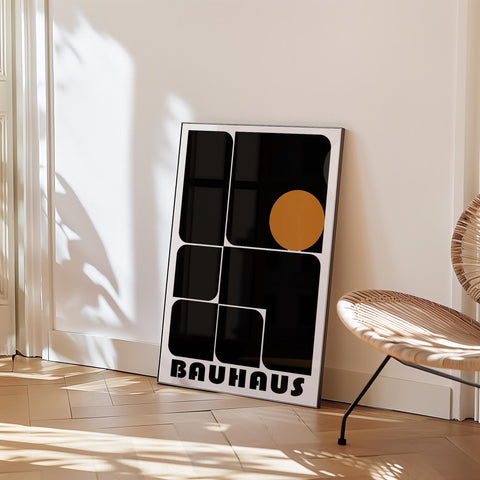 Modern Bauhaus art exhibition prints with minimalist style