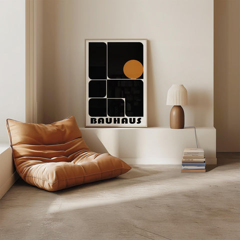 Bold art exhibition prints featuring geometric Bauhaus design