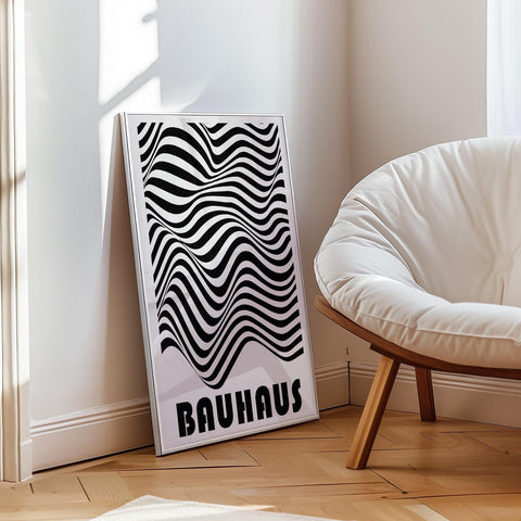 Bold black and white Bauhaus geometric design poster