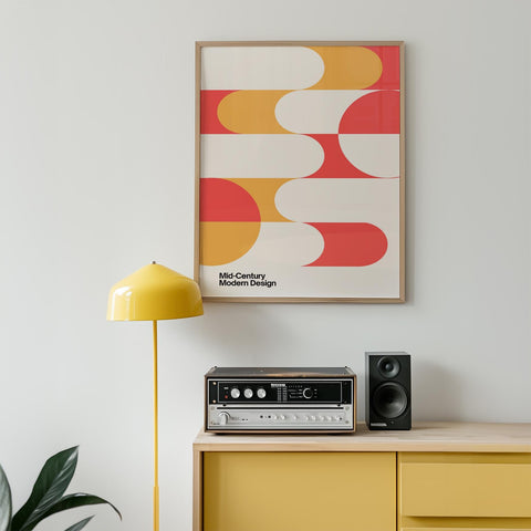 Living room art featuring vibrant geometric shapes and patterns