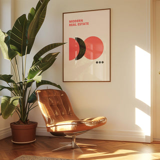 Bold geometric shapes in red black and white wall art ideal for modern offices