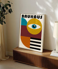 Bauhaus-inspired wall art featuring bold geometric shapes.