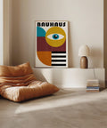 Bauhaus poster art with abstract geometric eye design.