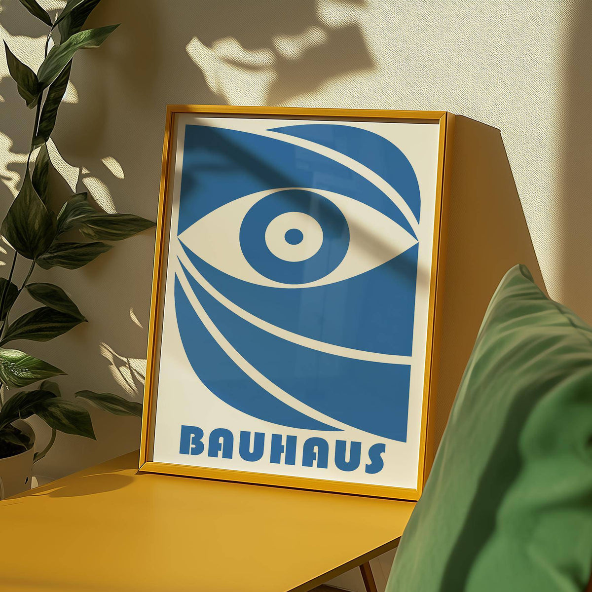 Minimalist Bauhaus eye poster with striking contrast