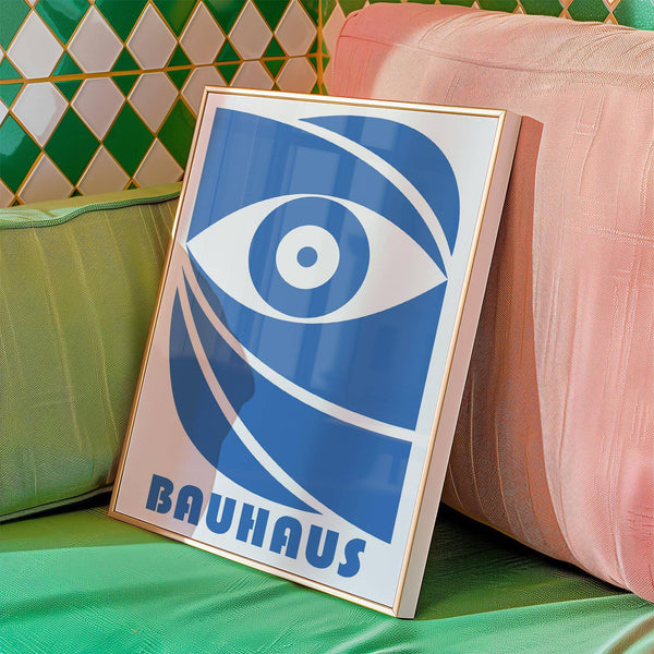 Bauhaus eye poster with clean lines and structured forms