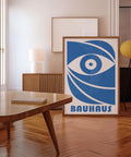 Blue Bauhaus eye design poster for modern home decor