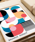 Bold and vibrant girls art print in geometric Bauhaus style.