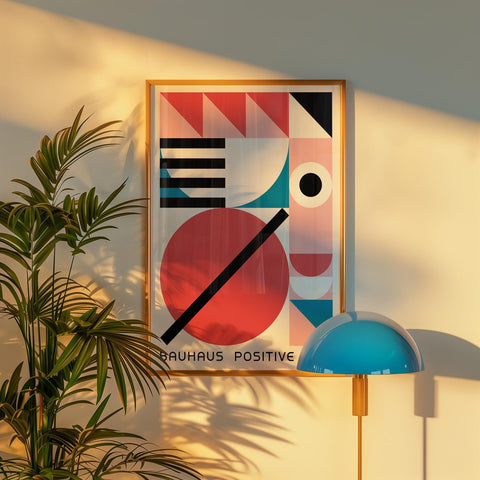 Abstract girls wall art with colourful Bauhaus shapes