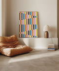 Colourful abstract wall print with geometric design.