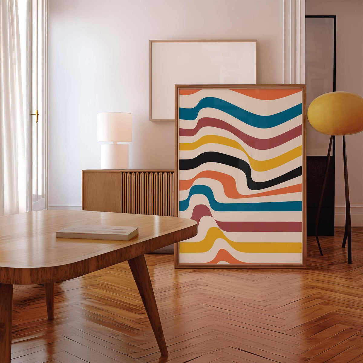 Minimalist Bauhaus-inspired art work for wall featuring strong contrast