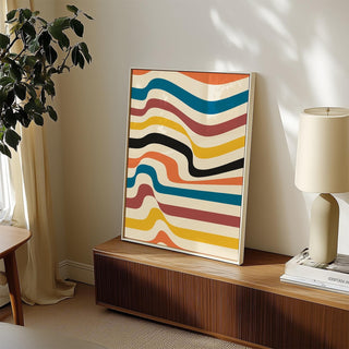 Abstract geometric art work for wall in rich tones of red, blue, and yellow