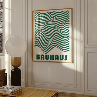 Graphic green and white wall art with sharp contrast and clean lines